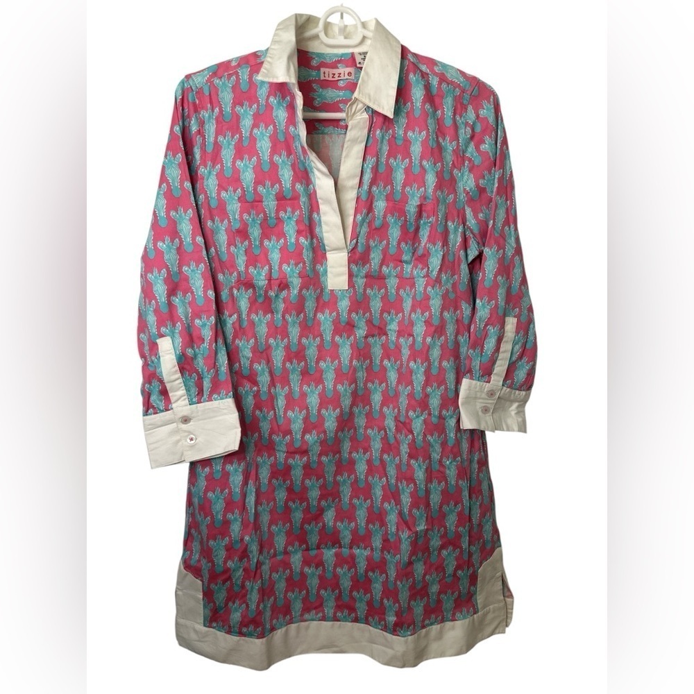 Tizzie Vibrant Pink and Teal Zebra Tunic Dress NWOT